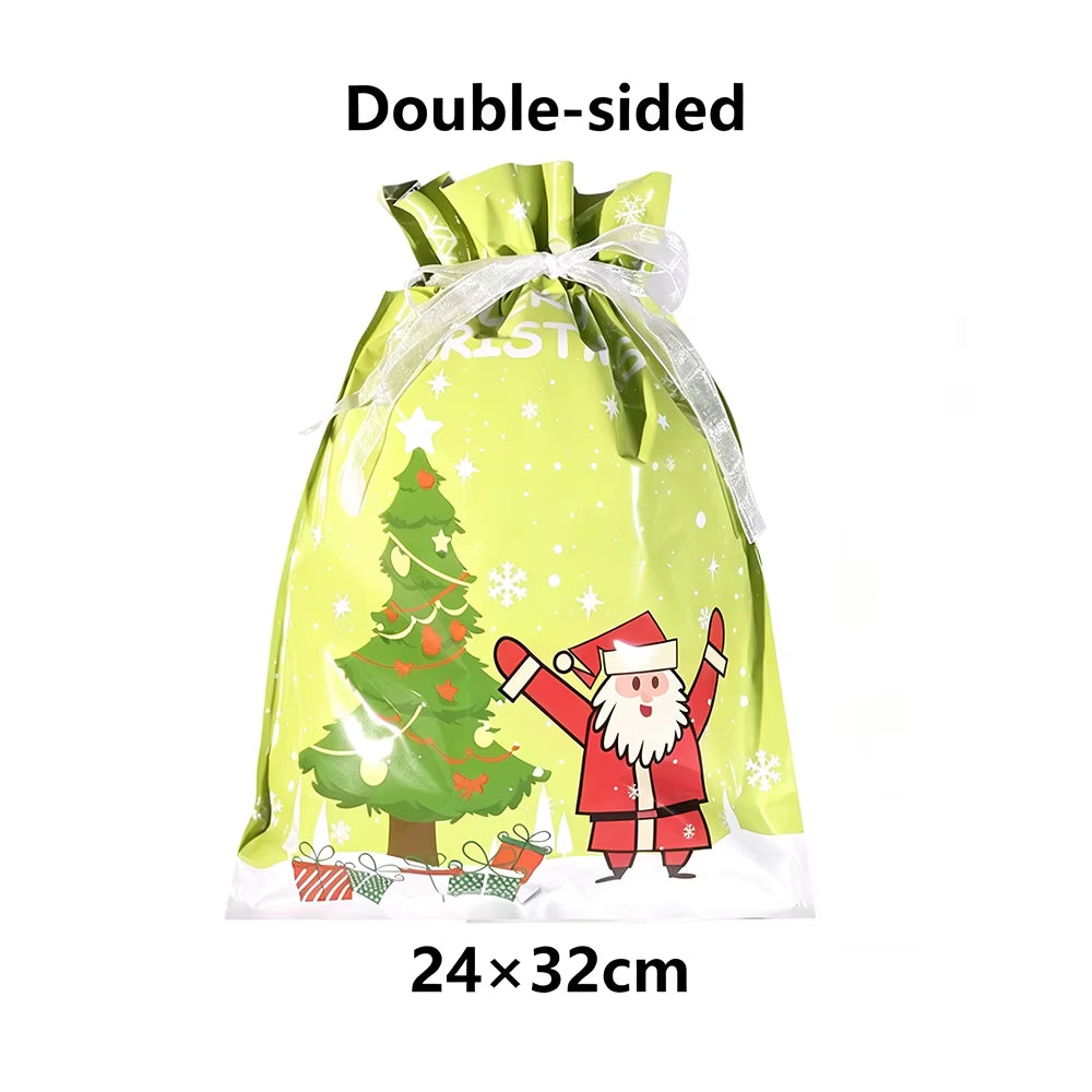 5/10/30/50Pcs Christmas Gift Bag Xmas Drawstring Wrapping Candy Presents Treat Bag Foil Box Christmas Party Favor Supplies