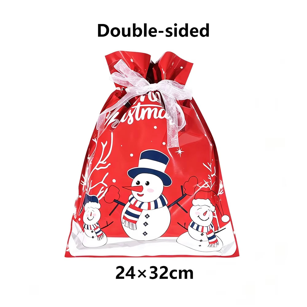 5/10/30/50Pcs Christmas Gift Bag Xmas Drawstring Wrapping Candy Presents Treat Bag Foil Box Christmas Party Favor Supplies