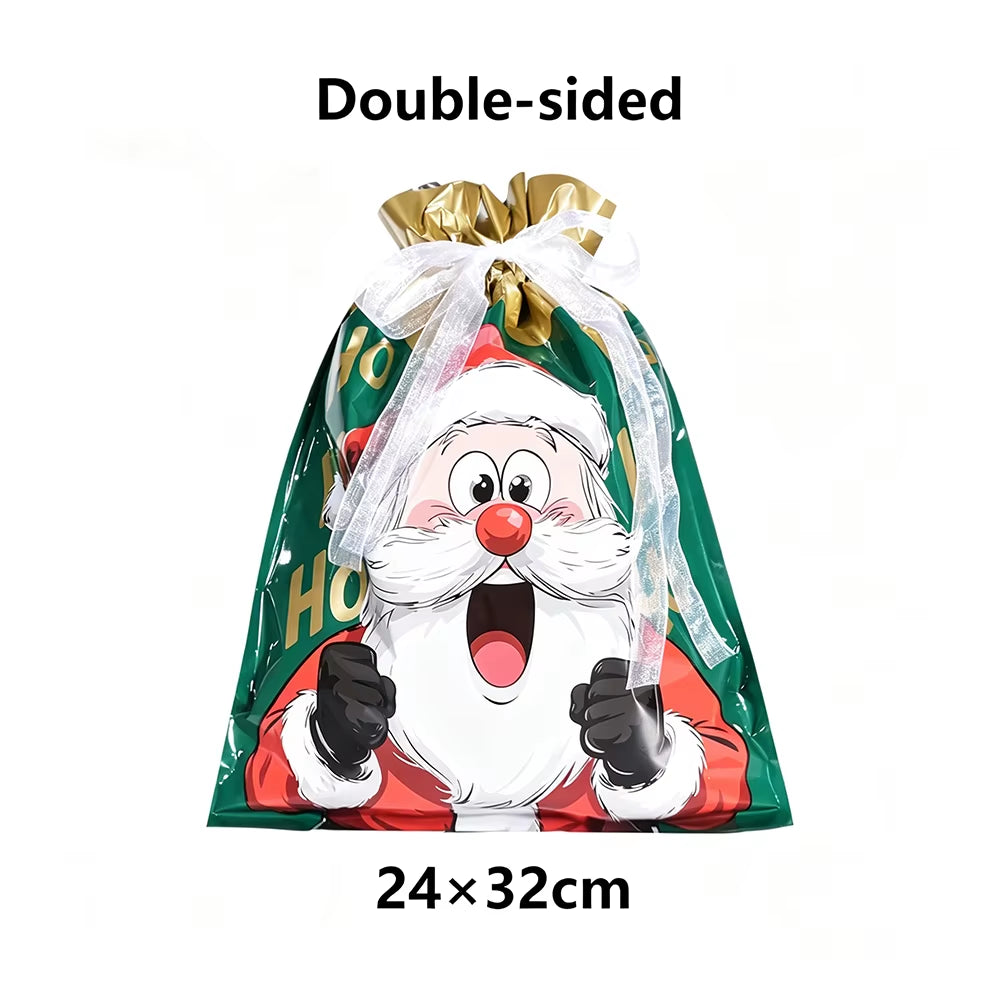 5/10/30/50Pcs Christmas Gift Bag Xmas Drawstring Wrapping Candy Presents Treat Bag Foil Box Christmas Party Favor Supplies