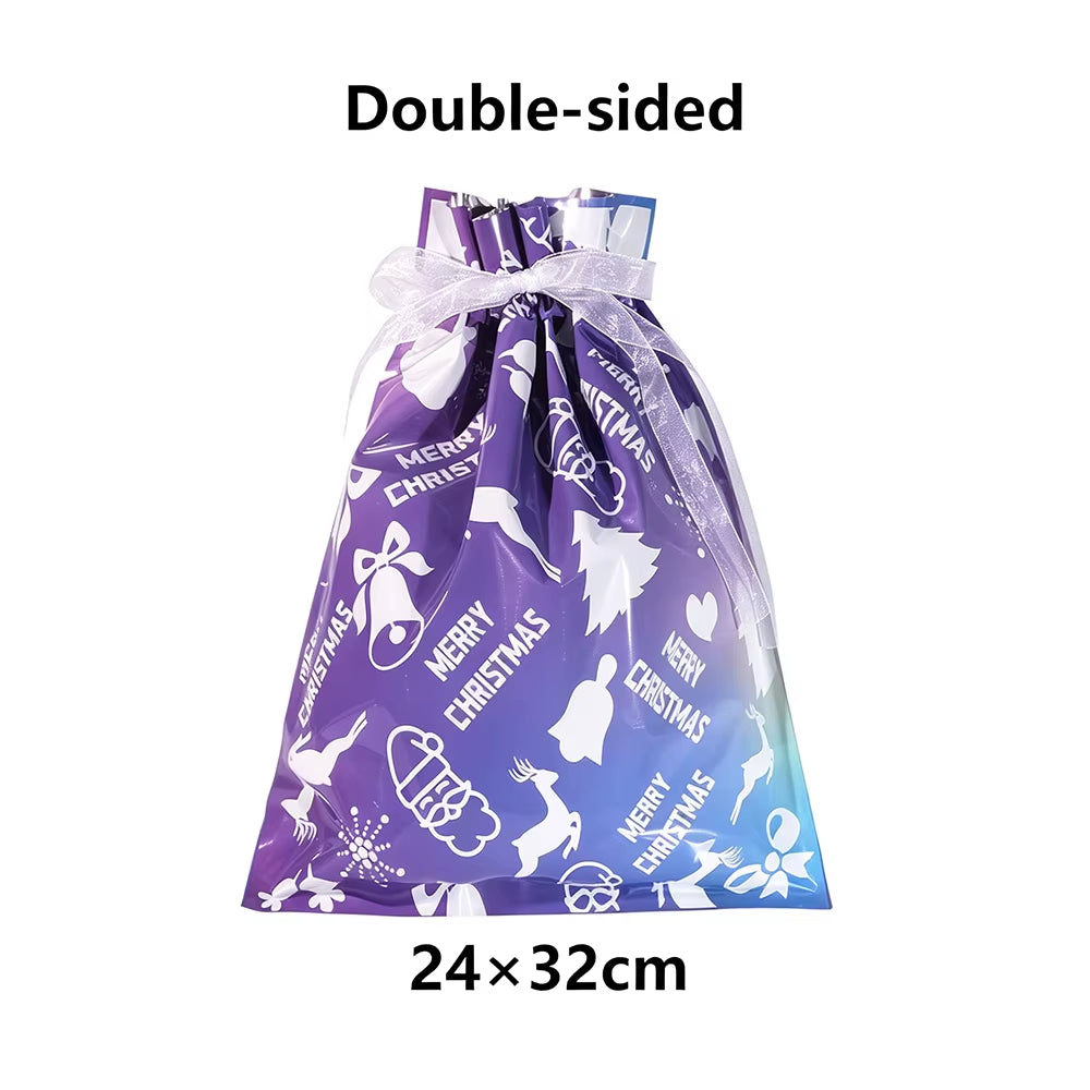 5/10/30/50Pcs Christmas Gift Bag Xmas Drawstring Wrapping Candy Presents Treat Bag Foil Box Christmas Party Favor Supplies