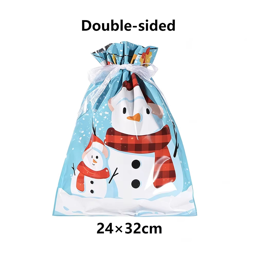 5/10/30/50Pcs Christmas Gift Bag Xmas Drawstring Wrapping Candy Presents Treat Bag Foil Box Christmas Party Favor Supplies