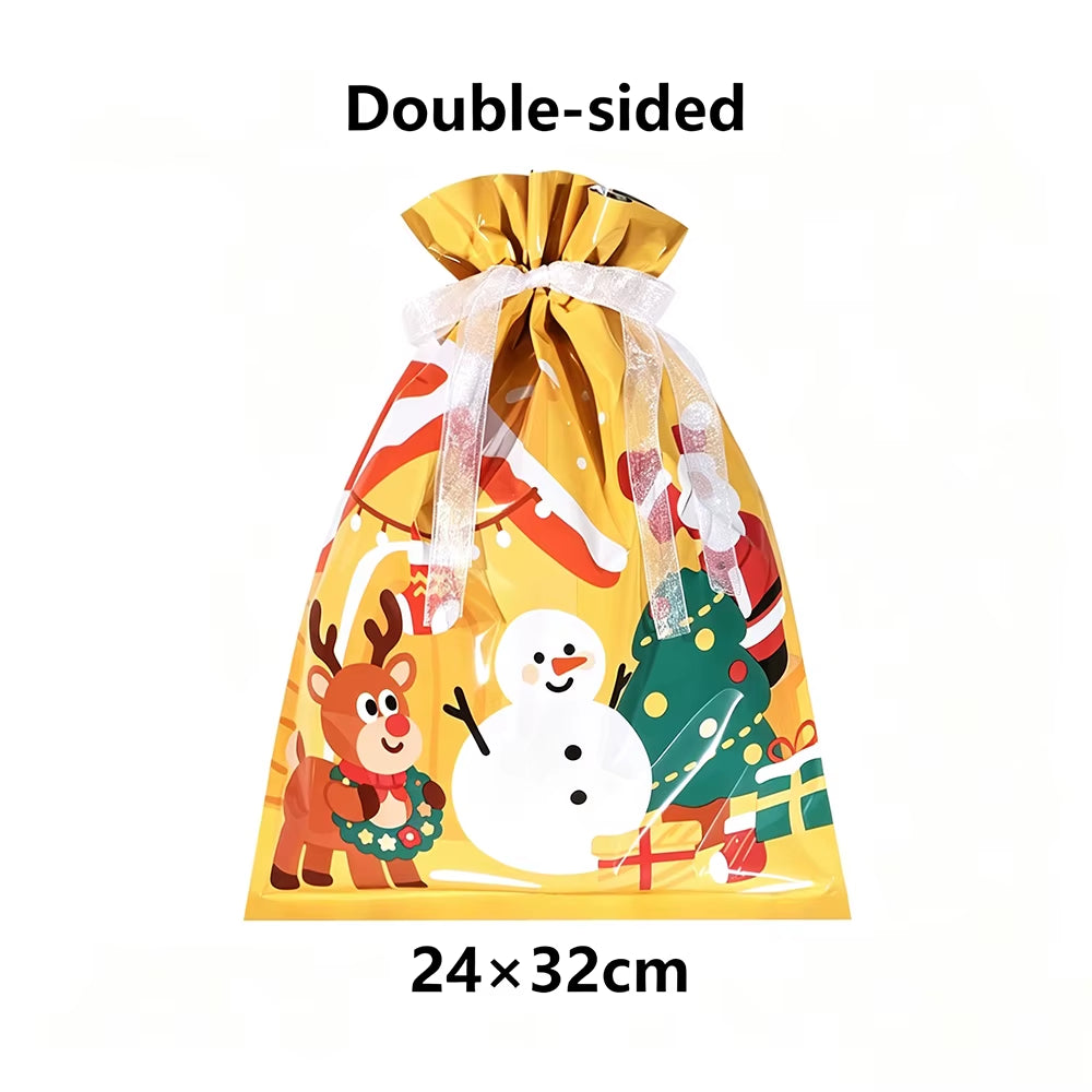 5/10/30/50Pcs Christmas Gift Bag Xmas Drawstring Wrapping Candy Presents Treat Bag Foil Box Christmas Party Favor Supplies