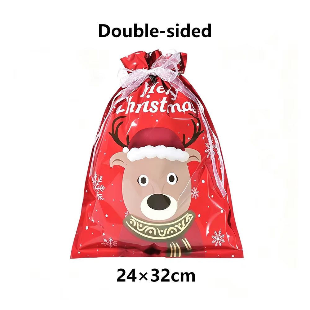 5/10/30/50Pcs Christmas Gift Bag Xmas Drawstring Wrapping Candy Presents Treat Bag Foil Box Christmas Party Favor Supplies