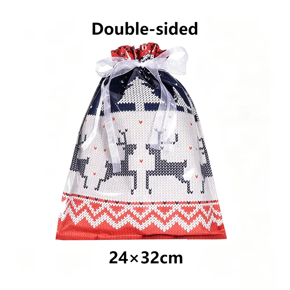 5/10/30/50Pcs Christmas Gift Bag Xmas Drawstring Wrapping Candy Presents Treat Bag Foil Box Christmas Party Favor Supplies