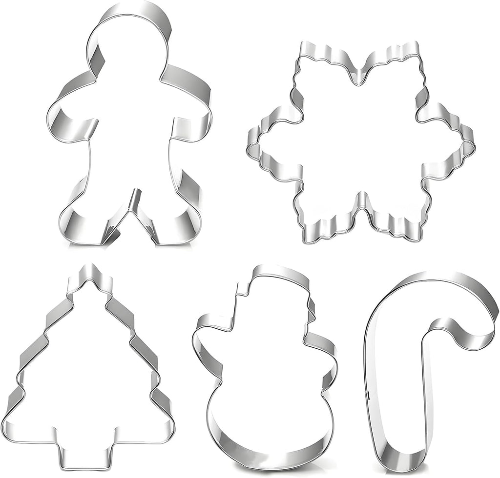 Christmas Cookie Cutter Set - 5 Piece Holiday Cookies Molds - Snowman, Christmas Tree, Gingerbread Man, Candy Cane, Snowflake