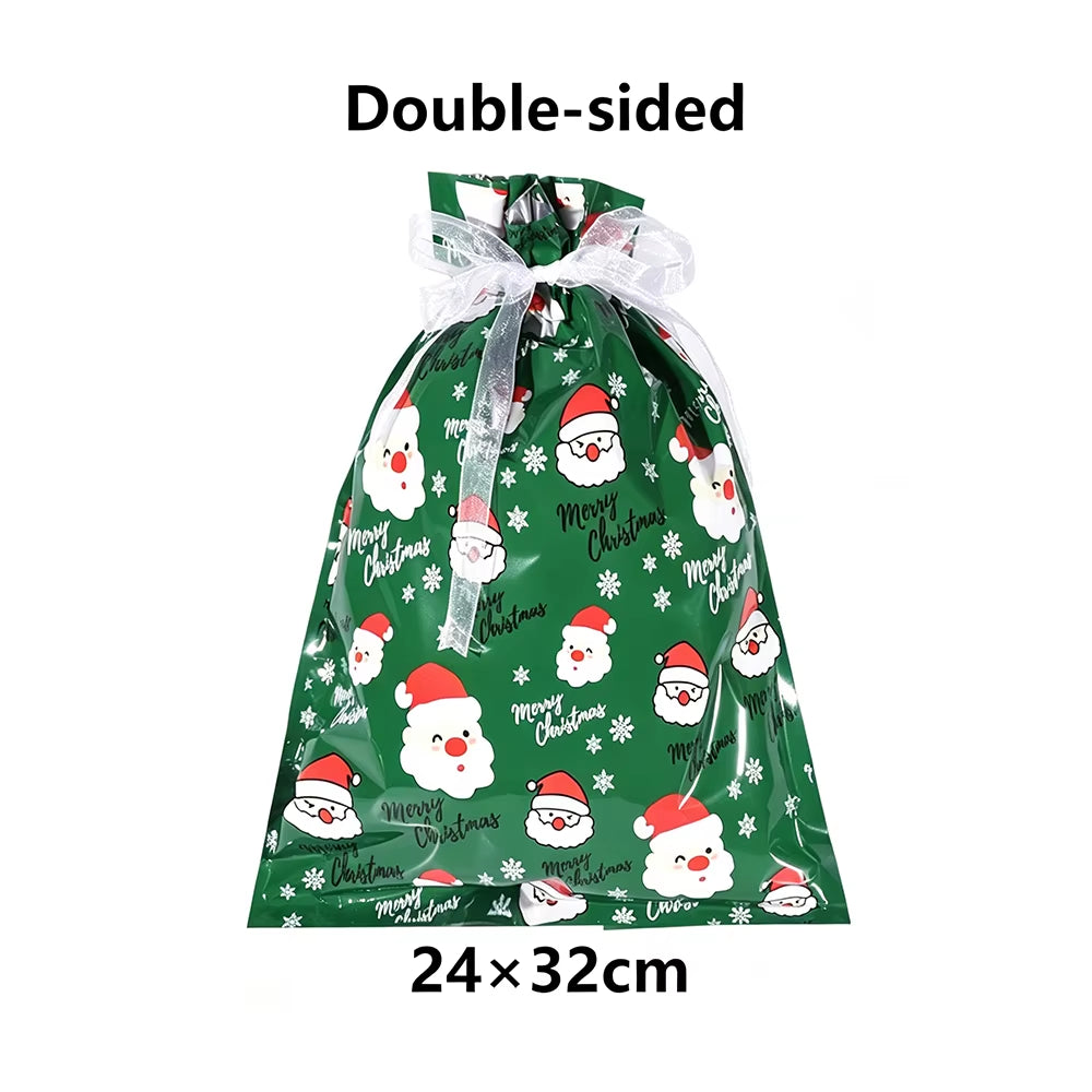 5/10/30/50Pcs Christmas Gift Bag Xmas Drawstring Wrapping Candy Presents Treat Bag Foil Box Christmas Party Favor Supplies