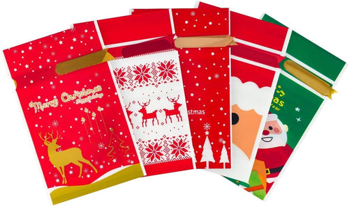 50 PCS Christmas Candy Bag Christmas Treat Bags Candy Goodies Plastic Drawstring Gift Bags Merry Christmas Treat Bags for Birthday Party Snack Wrapping Wedding Gift Party Favor Merry X-Mas